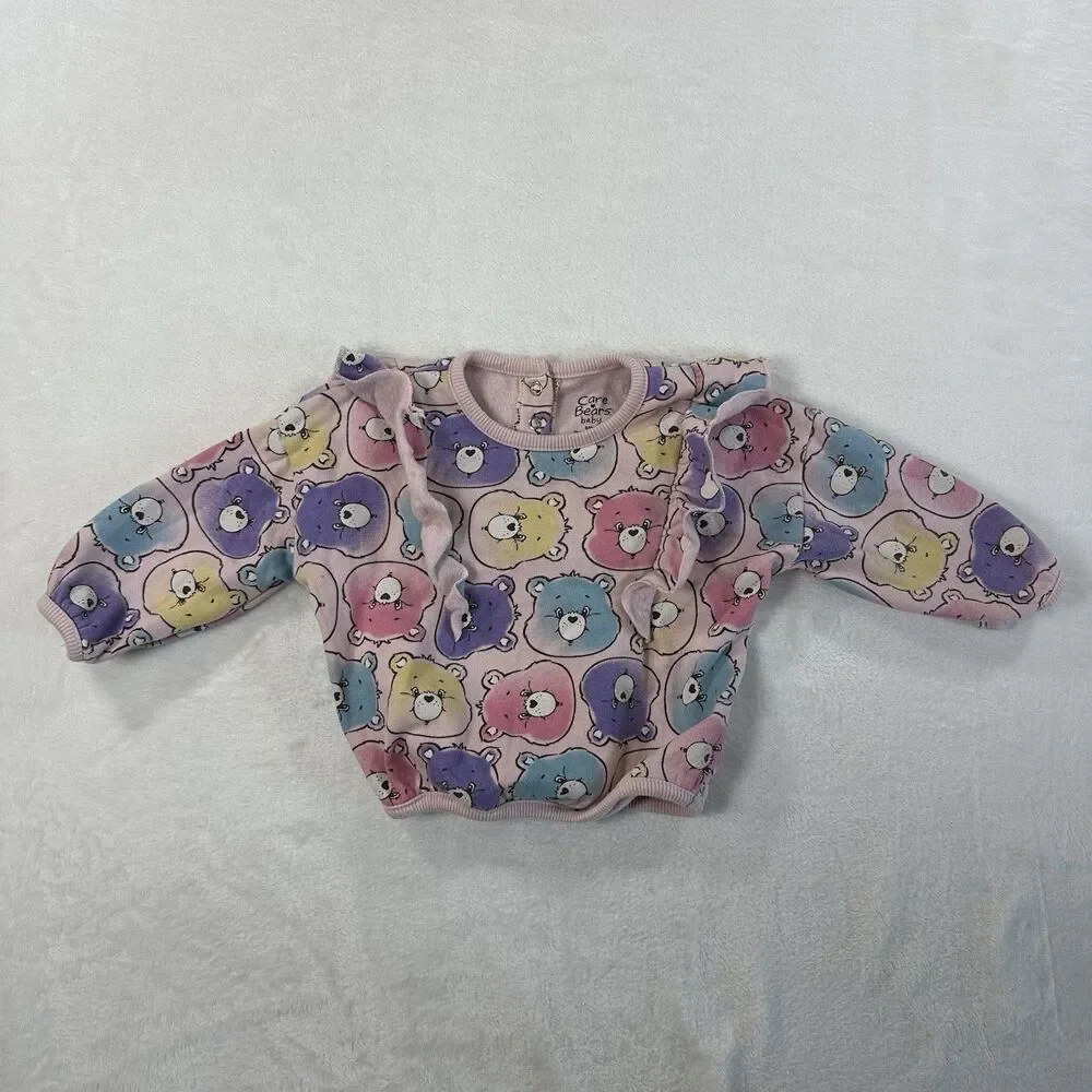 Care Bears Baby Girl 2 Piece Outfit Set Pink Bear Print 6-9 Months Ribbed